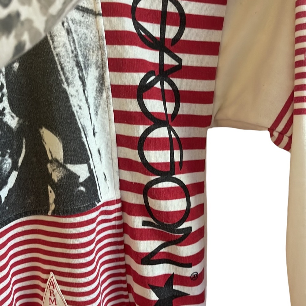 Vintage 80s Sassoon red & white stripe patchwork Armed Forces tribute sweatshirt - Picture 4 of 7